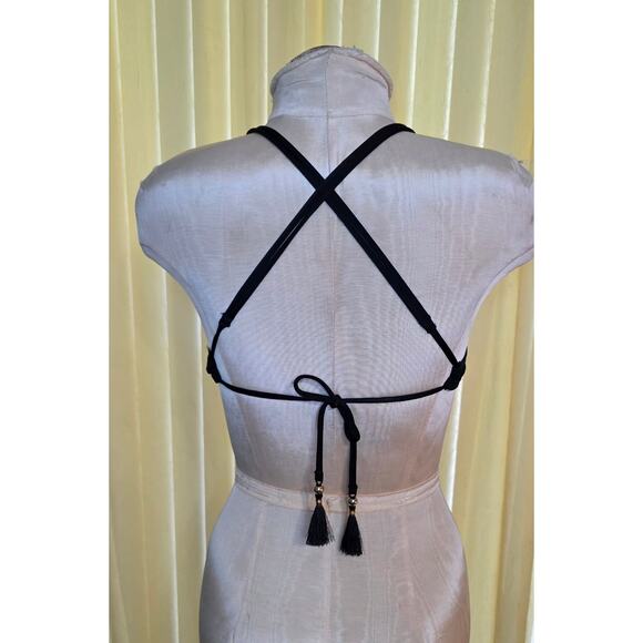 Victoria Secret 32C Women's Bikini Top Black/Gold Beads Underwire Push-up‎ Ties - Picture 3 of 5